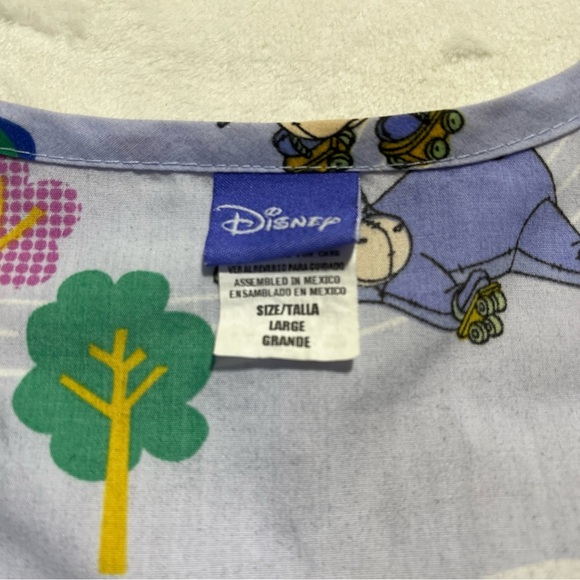 DISNEY Womens Eeyore Roller Speedway Long Sleeve Scrub Top Blue Size Large - Picture 6 of 9